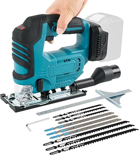 Seghetto alternativo senza fili compatibile con batteria Makita 18 V, utensile da taglio senza spazzole da 500 W, 3300 giri/min, tagli smussati a 45° con lame seghetto alternativo per taglio dritto - Honorern