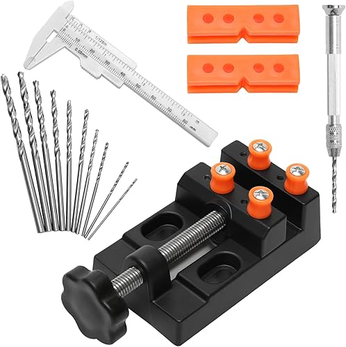 Mini Set Punte a Mano, Micro Punte a Mano con 10 Pezzi Punte Elicoidali da 0,8-3,0mm e Morsa da Banco Piccola, Mini Trapano a Mano Metalli per Foratura Modellismo Fai-da-te e Gioielleria - Honorern
