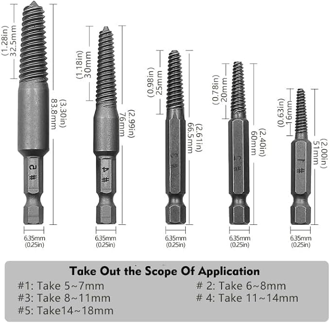 10 pezzi Estrattore di viti Rotte, Set di Estrattori di Perno Viti Snudati Danneggiati, Denti Sottili a Asta Esagonale, Strumento di Rimozione di Bulloni Danneggiati, Kit di Rimozione Facile - Honorern