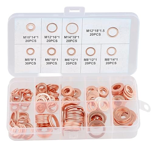 Set di 200 Rondelle Rame, O Ring Guarnizioni, Rondelle Piatte, Rondelle Alzaporta, 9 Specifiche Applicabili a Strumenti Elettronici, Parti Hardware, Macchinari di Precisione - Honorern