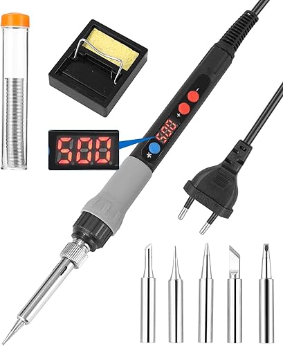 Saldatore a Stagno, Saldatore Kit 110W,Temperatura Regolabile180 ℃-500 ℃ Stagnatore Elettrico,Stagnatore Elettrico con ON/OFF con 5 Punte di Saldatura,per Saldatore per Saldature di Riparazione - Honorern