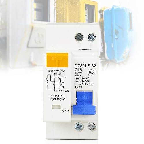 Interruttore di protezione Fi, 16 A, AC 230 V, 30 mA C16 1P+N, interruttore FI/LS, interruttore di sicurezza, montaggio su guida DIN, protezione da sovraccarico, protezione da sovraccarico, protezione - Honorern