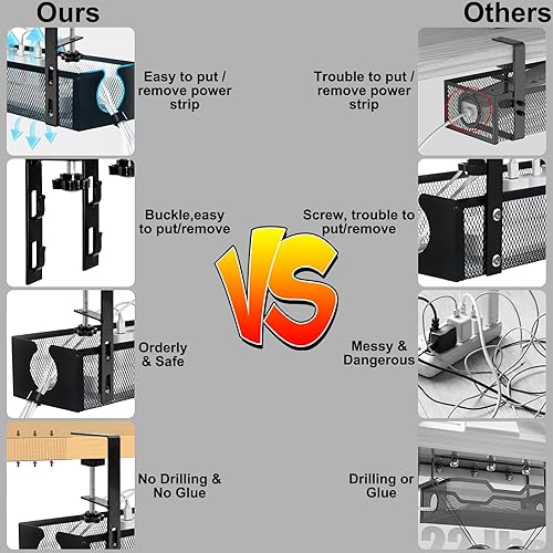 Vassoio per la Gestione dei Cavi Sotto la Scrivania, Porta Cavi Organizer da Scrivania Senza Forare, Morsetto A Braccio Lungo Regolabile, Passerella Portacavi per Scrivania - Honorern