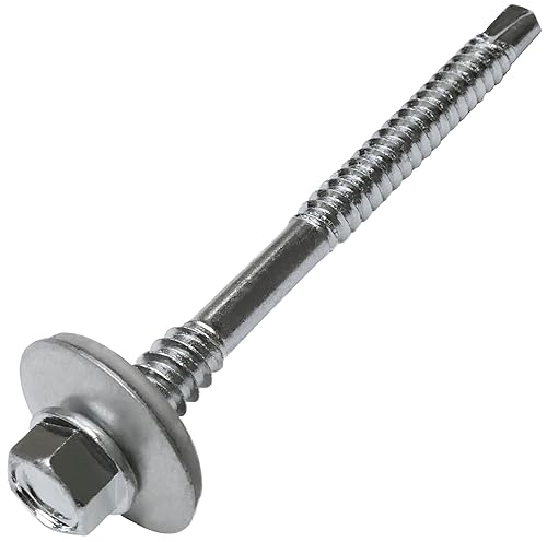 C59041 - Set di 10 viti autoperforanti doppia filettatura grande passo Ø5.5x6x165mm di pannelli sandwich + rondella di tenuta EPDM Ø19mm - testa esagonale 8mm - DIN 7504K - acciaio carbonio - Honorern