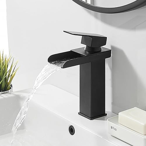 Rubinetto da bagno a cascata, rubinetto da bagno in acciaio inox e ottone, risparmio idrico, rubinetto per lavabo, bocca calda e fredda, rubinetto per lavabo a una maniglia (spazzolato) - Honorern