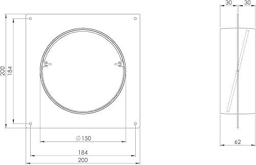 Flangia da parete 150 mm con valvola di ritorno, connettore in PVC, tubo di ventilazione - Honorern