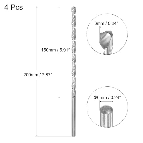 sourcing map Punte per trapano elicoidali da 1 mm, in acciaio ad alta velocità, gambo dritto, extra lunghe, lunghezza 160 mm, per legno, plastica, alluminio, 4 pezzi - Honorern