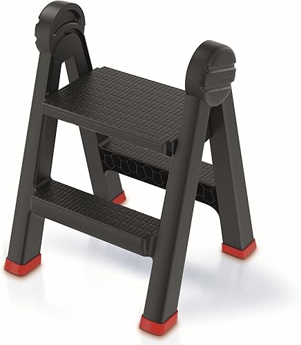 Scala pieghevole a pioli, antiscivolo, fino a 150 kg, con 2 livelli, colore nero, piccola scala pieghevole su entrambi i lati, per officina - Honorern