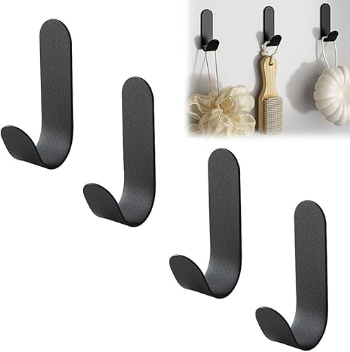 4 pezzi ganci in acciaio inossidabile a forma di J, ganci adesivi, grucce adesive, ganci autoadesivi, grucce adesive per bagno, cucina, porta, acciaio inossidabile, nero - Honorern