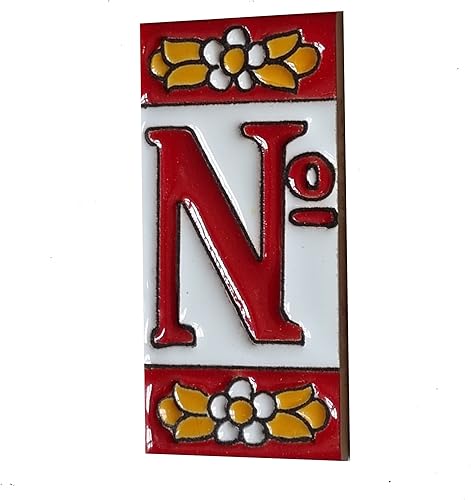 Numeri e lettere di piastrelle in ceramica, motivo floreale rosso, dimensioni piastrelle: 7,5 cm x 3,5 cm, 2 a 10 cornici per piastrelle (5) - Honorern