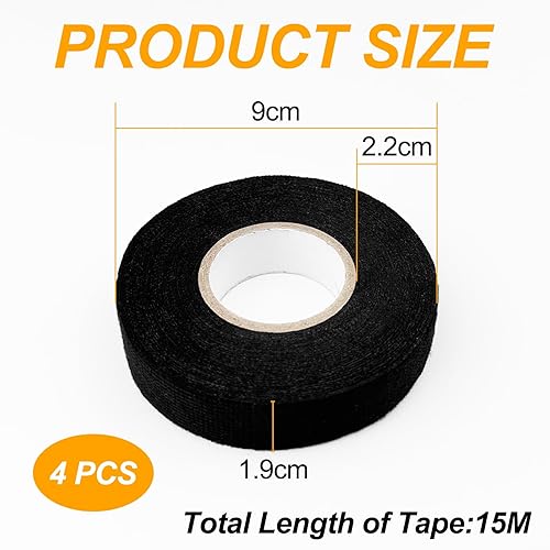 4 Pezzi Nastro Isolante, Nastro Adesivo Telato, Nastro in Tessuto per Auto, Nastro per Cablaggio Automobilistico, Nastro in Industriale Autoadesivo per Fili a Vista-Auto, Moto e Cavi - Honorern