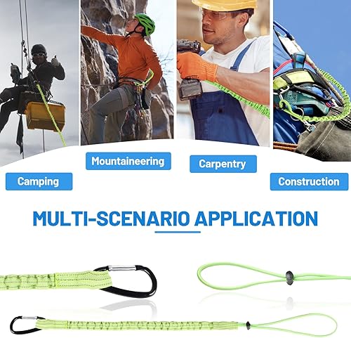 DBREAKS Set di 3 attrezzi di protezione anticaduta, cordino di sicurezza con moschettone, cordino per attrezzi, ammortizzante per attrezzi (nero/rosso/verde) - Honorern