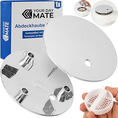 Set di copertura con filtro per capelli per scarico doccia, Ø 115 mm, compatibile con scarico Viega Tempoplex dal 2006, coperchio cromato ABS ASA, filtro per capelli bianco, tappo per doccia - Honorern