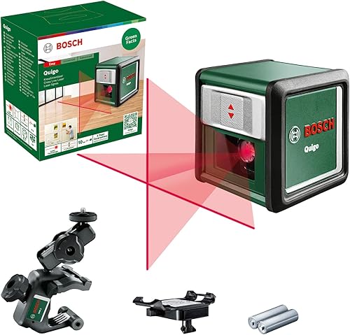 Bosch livella laser a croce Quigo con morsetto snodabile MM 2 (allineamento facile e preciso con posizionamento versatile, in cartone) - Honorern