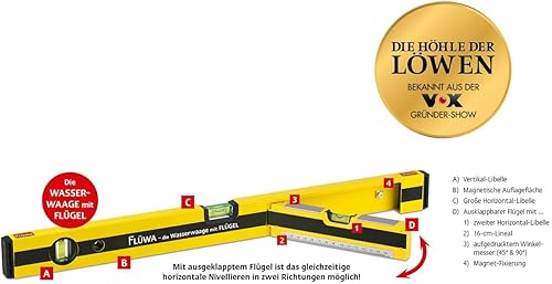 Livella a bolla con ali da 40 cm, con goniometro stampato (45° e 90°) e fondo magnetico, ala pieghevole per livellare simultaneamente in due direzioni - Honorern