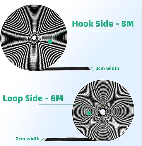 Nastro Gancio e Anello Auto Adesivo da 12Mx20MM, Hook & Loop Striscia Alta qualità, Universale Magico Strisce, Autoadesivo Nastro, Feltro Nastro (bianco) - Honorern