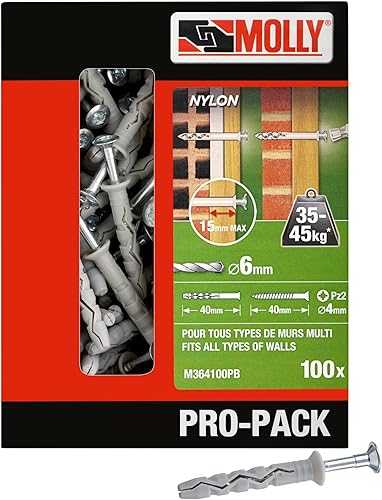 M364100PB-XJ Tasselli da colpire 100 pezzi, 6 x 40 mm, grigio, set da 100 pezzi - Honorern