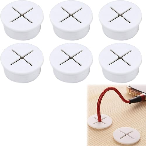 Passacavo Silicone Flessibile,Passacavi Rotondo Bianchi Passacavi,Scrivania Passacavo,per Scrivania Copriforo per Cavi per Ufficio Casa Posto di Lavoro,6 Pezzi - Honorern