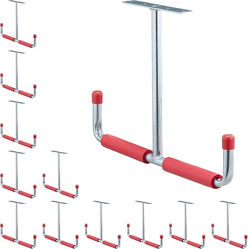 Relaxdays Porta Utensili da Soffitto, 2 Ganci, Fino a 25 kg, Garage e Officina, in Acciaio, HxL: 30x42 cm, Argento Rosso, 1 pz - Honorern