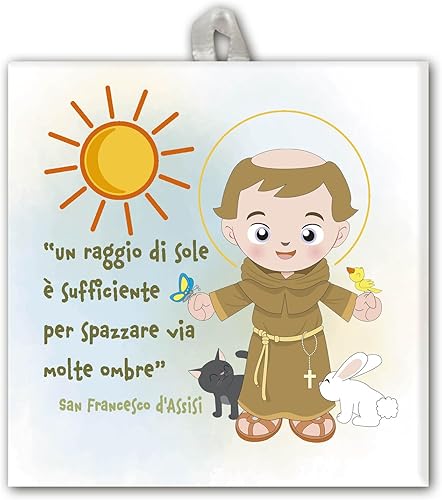 Fratelli Bonella | Piastrella decorata con frase di San Francesco d'Assisi con Scatola Regalo 10x10 cm | Made in Italy - Honorern