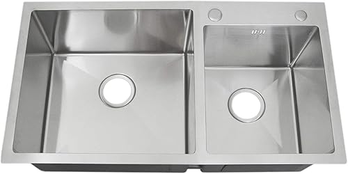 Lavello da Cucina Doppio Acciaio Inox Squadrato Satinato Resistente Corrosione Lavabo Sottotop Sottopiano Sotto-Piano Integrato Lavandino Integrato Tappo Filtro e Scarico Inclusi per Uso Commerciale - Honorern