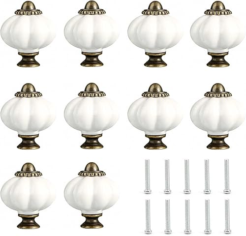 HJIAMA Pomelli Cucina, 10 Pezzi, Maniglie per Mobili, Maniglie Armadio, Design a Forma di Zucca, Bianco, per Cassetti, Armadi, Cassettiere - Honorern