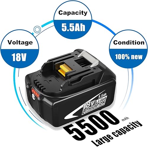 2X Sostituzione per Makita 18V Batteria 5.5Ah BL1850B BL1860B BL1850 BL1860 BL1840B BL1830B BL1820B BL1840 BL1830 BL1820 BL1815 BL1835 BL1845 con indicatore LED - Honorern