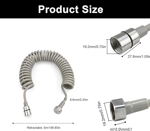 3 m Flessibile Doccia Telescopico, AMONENZ Tubo Flessibile Acqua a Spirale Bagno, Raccordo in Acciaio Inox Flessibile Doccia a Spirale, per Doccetta Vasca Pistola a Spruzzo - Honorern