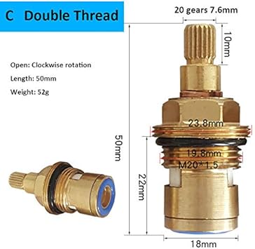 Valvola a cartuccia a disco in ceramica, 20 marce, ricambio per rubinetto in ottone per bagno o cucina (filettatura doppia tipo E) - Honorern