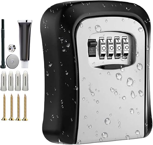 Key Lock Box 4 Digit Combination Safe, Wall Mounted Key Holder, Resettable Code Lock, Outdoor Security Box, Garage Key Storage, Garden Key Hider, Indoor Lock Box, Combination Key Safe - Honorern