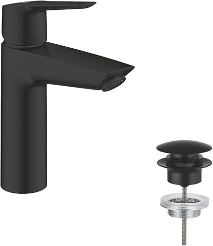 Grohe Start QuickFix Miscelatore per Lavabo con Set di Scarico Push-Open (Taglia M 192 mm, Risparmio Idrico, Facile da Montare con Grohe QuickTool), Nero Opaco, 242042432 - Honorern