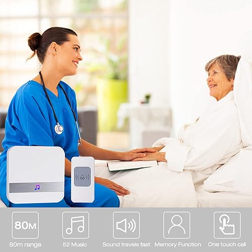 Wireless Pulsante Chiamata Emergenza/Allarme Portatile per Casa Wireless per Anziani,Sistema Allarme Mobile 1 Ricevitore + 2 Trasmettitori per Persone Bisognose,Infermi,Anziani - Honorern