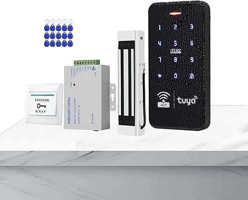 Tuya - Kit di controllo accessi impermeabile per esterni, wireless, WiFi, RFID, tastiera, retroilluminazione, controller touch + 15 portachiavi da 125 kHz + blocco elettromagnetico da 180 kg - Honorern