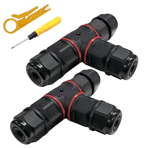 Riisoyu 2pcs Scatola di Giunzione Impermeabile IP68, 3 Vie Connettore Manicotto di Collegamento IP68 con pinze di stripping cacciavite Connettori cavi elettrici elettrico per Diametro Cavo Ø 6-10 mm - Honorern