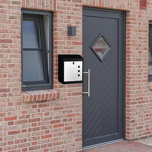 Relaxdays Cassetta Postale da Parete Grande, Acciaio, Lamina Anti-prelievo, Serratura, HxLxP: 53x43,5x26 cm, Nero Bianco - Honorern