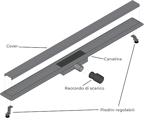 Canalina Di Scarico Per Piatto Doccia A Pavimento Acciaio Inox (110x7 cm, Linea/Piastrellabile) - Honorern