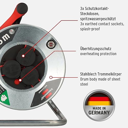 Brennenstuhl Garant S V2 IP44 1198370500 - Avvolgicavo per esterni, 25 m, colore: arancione segnaletico, lamiera d'acciaio, per uso esterno a breve termine, 25 m - Honorern