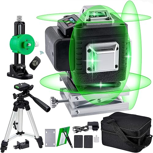 Livella Laser Autolivellante,Verde Professionale 16 Linea 4D 360 Orizzontale Linea Base di sollevamento magnetica Sets,2 Batteria Ricaricabile - Honorern