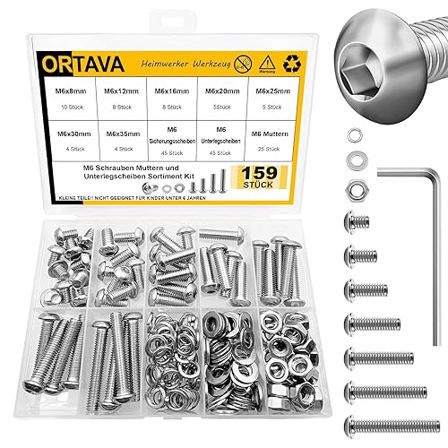 Set di 380 viti M4, viti a testa bombata e rondelle, set di viti filettate, set di dadi per macchina, in acciaio inox A2 V2A, lunghezza di 8-30 mm - Honorern