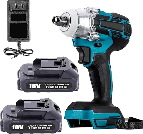 Avvitatore a percussione senza spazzole da 18 V, 1/2', coppia 350 Nm con luce a LED, frequenza di scossa: batteria 0-3500 ipm, set per avvitatore a percussione Makita con 2 batterie da 3,0 Ah e - Honorern