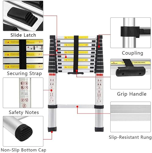 3.2 M/10.5FT Scala Telescopica Singola Scala Dritta Casa Portatile Pieghevole Scala Progetto Ispessita In Lega di Alluminio Casa/Biblioteca/Ingegneria Scala - Honorern