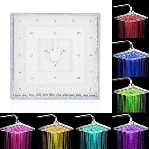 Soffione doccia fisso quadrato, 20,3 cm, a LED, soffione doccia a cascata in acciaio al carbonio, soffione regolabile per bagno, soffione a cascata con 7 colori che cambiano accessori per la casa - Honorern