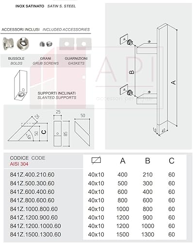 Maniglione piatto inclinato in acciaio inox satinato per porte interne esterne serramenti e negozi - Oregon (Lunghezza 600 mm - Interasse 400 mm) - Honorern