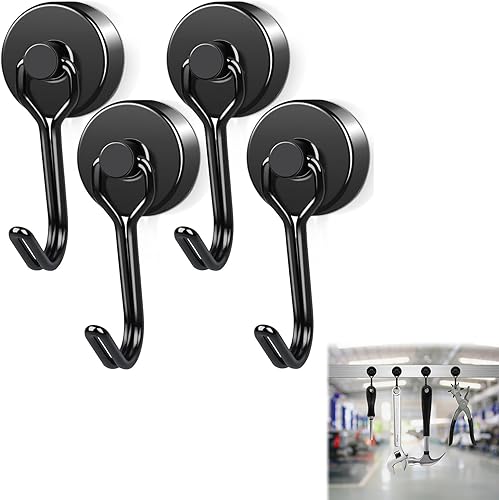 Gancio Magnetico,Ganci Magnetici Potente,Gancio Magnetico per Cucina,Magnete Con Ganci,Ganci Magnetici per Frigorifero,Ganci Magnetici Extra Forti,Calamita Potente in Neodimio per Cucina (Nero) - Honorern