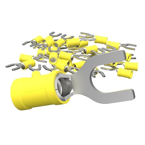 25x Connettore a Forcella 4,0-6,0 mm² giallo foro Ø M8 SV Capicorda Preisolati PVC Connettori a Forchetta Rame Stagnato Terminali Crimp per Cavi Fili Elettrici - Honorern