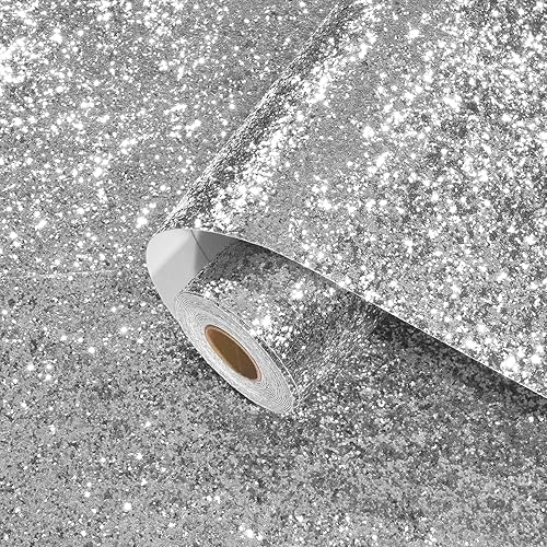 Carta Da Parati Glitterata Argentati Pellicola Adesiva Per Mobili Carta Parati Adesiva Muro Camera Da Letto Adesivi Decorativi Per Mobili Glitterata Spessa Carta Da Parati Bambini 40 x 200cm - Honorern