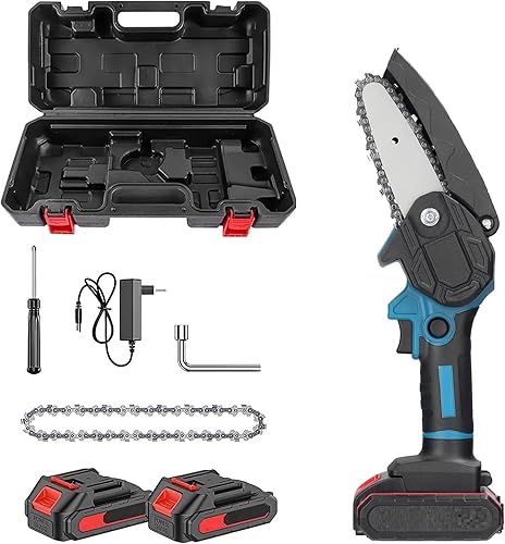 21 Shop® Mini Motosega a batteria 4 Pollici Portatile 24V da potatura Mini elettrosega tagliarami con VALIGIA e 2 BATTERIE INCLUSE - Honorern