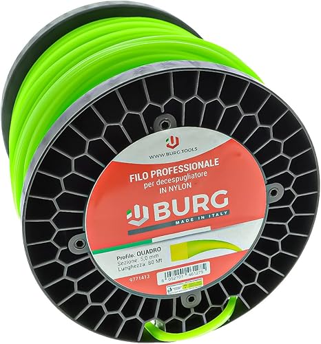 BURG Filo per Decespugliatore Professionale, Sezione Quadrata, 5,0 mm x 80 m, Verde Fluorescente - Honorern