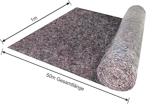 Telo di copertura in tessuto non tessuto, 50 m x 1 m, 50 m², 180 g/m², protezione per il pavimento con rivestimento in PE antiscivolo per pittori, tappezzeria, fai da te, in feltro (4 rotoli) - Honorern