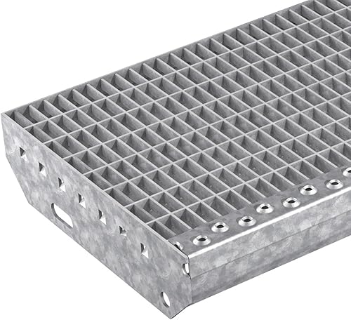 Gradini a griglia 1000 x 270 mm, larghezza maglie 30 x 10 mm, zincati, antiscivolo, resistenti alle intemperie, in metallo, ideali per interni ed esterni - Honorern